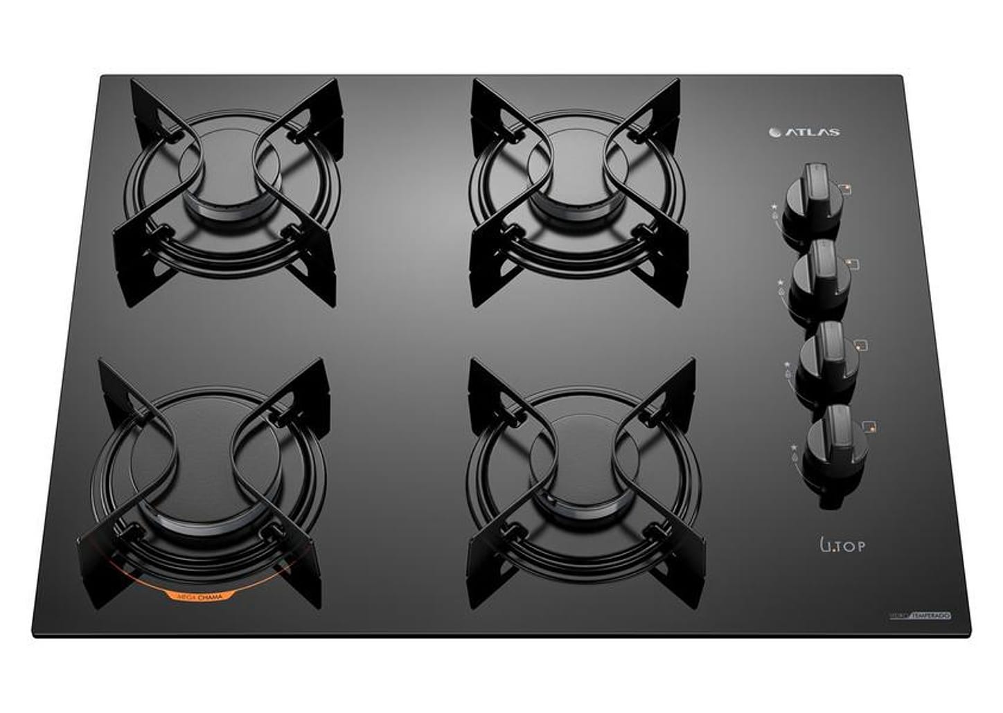 Cooktop 4 Bocas a Gás GLP Atlas Preto U Top