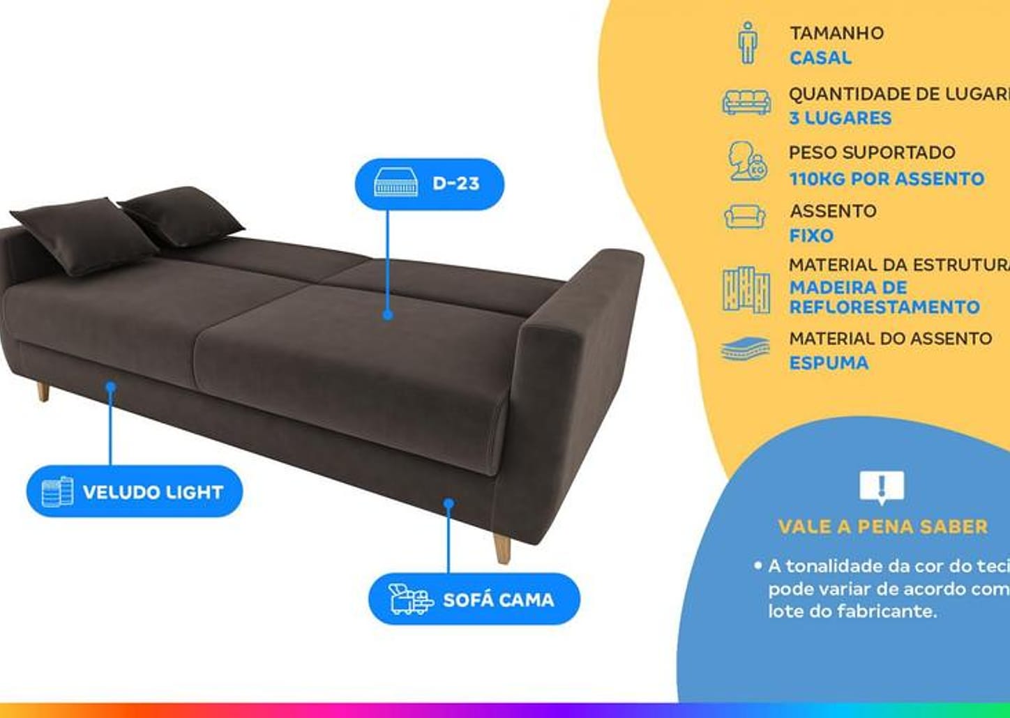 Sofá-cama Casal 3 Lugares Reclinável Veludo Matrix Emília
