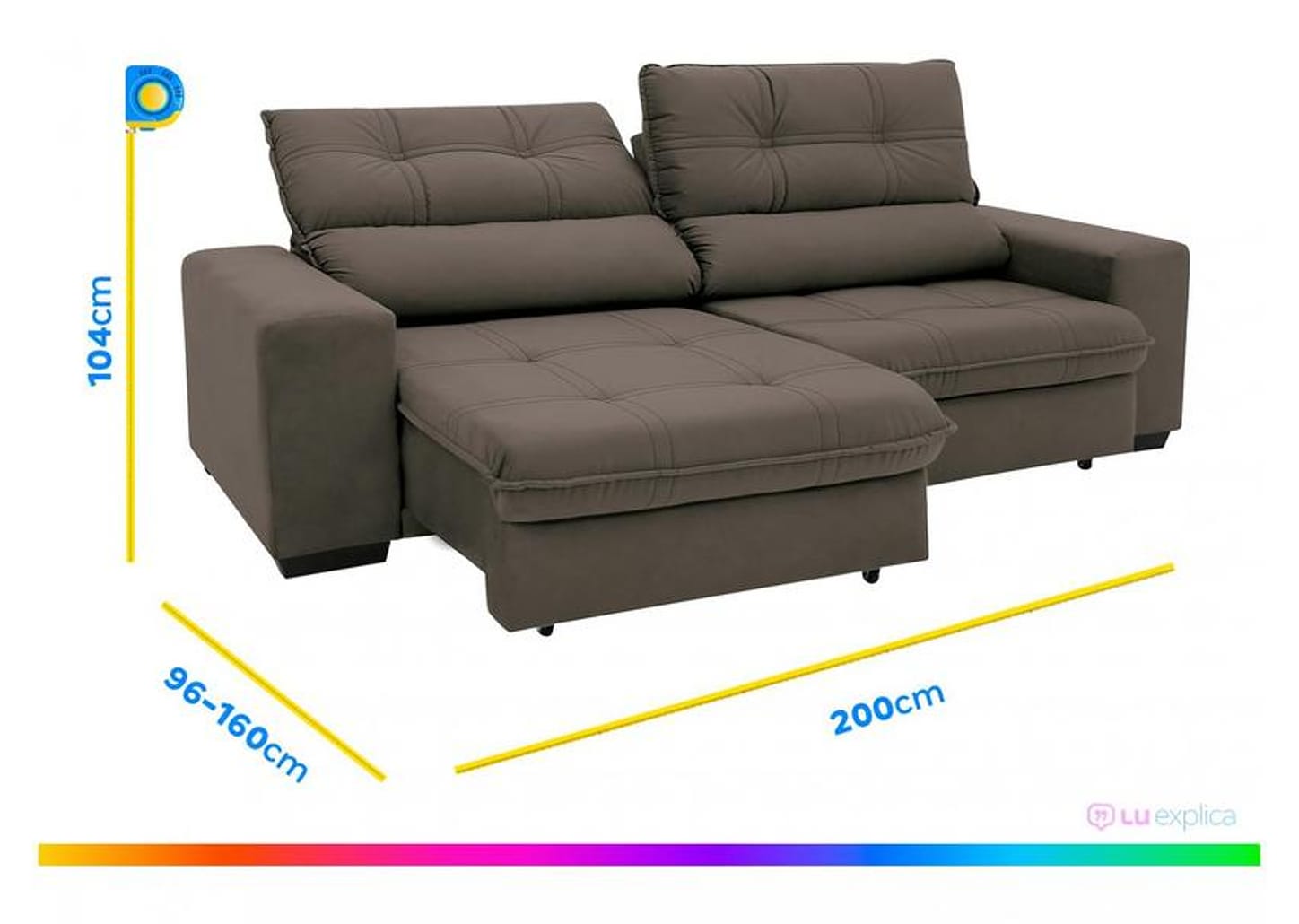 Sofá Retrátil Reclinável 3 Lugares Suede Brunello Linoforte