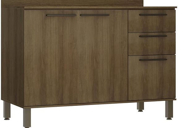 Balcão de Cozinha com Tampo para Pia Luciane 3 Portas 2 Gavetas Suíça