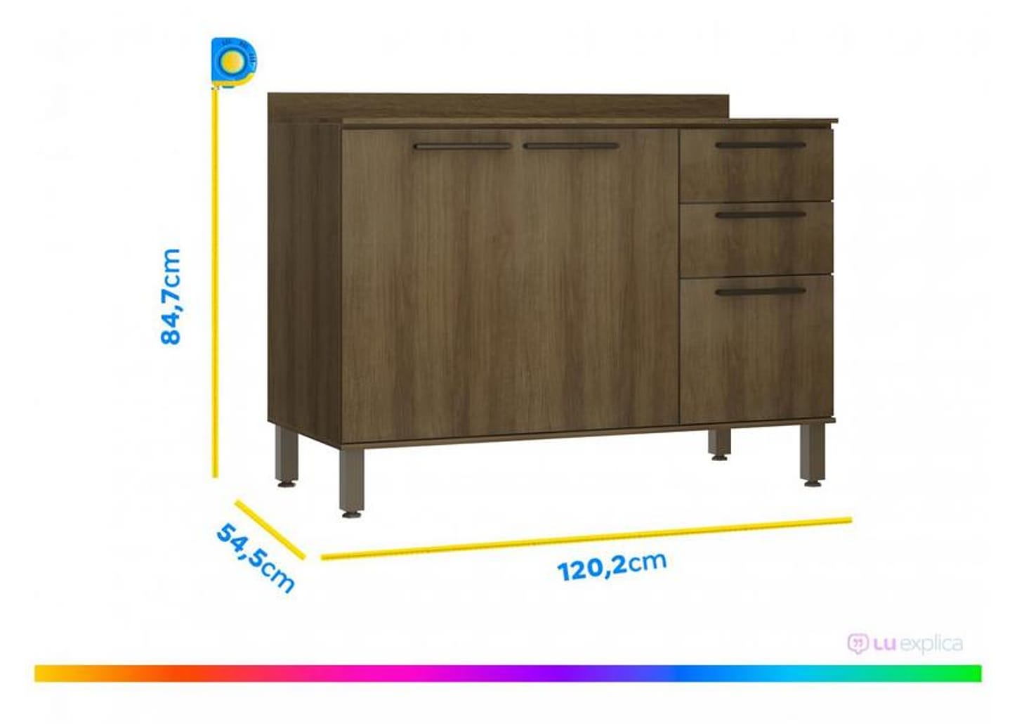 Balcão de Cozinha com Tampo para Pia Luciane 3 Portas 2 Gavetas Suíça