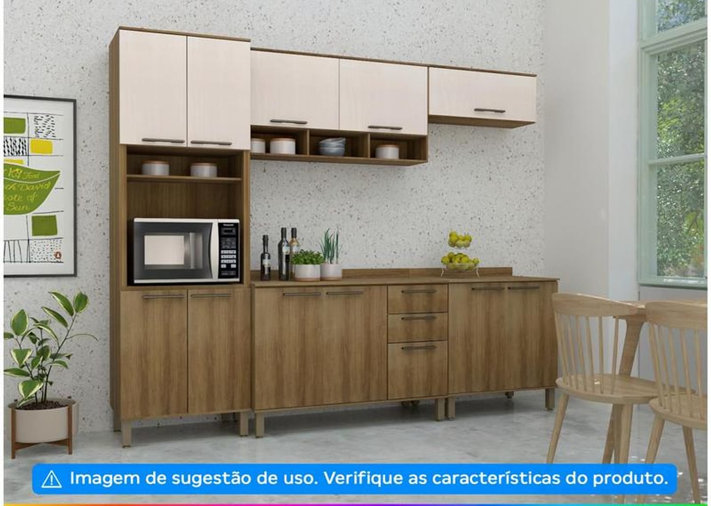 Balcão de Cozinha com Tampo para Pia Luciane 3 Portas 2 Gavetas Suíça