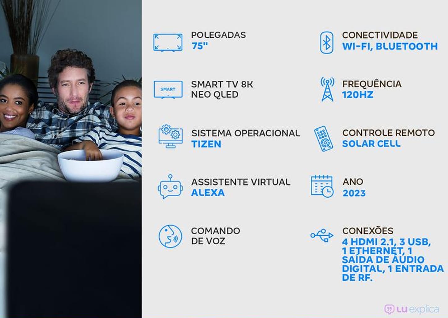 Smart TV 75” 8K Neo QLED Samsung QN75QN800 120Hz Wi-Fi Bluetooth HDMI USB