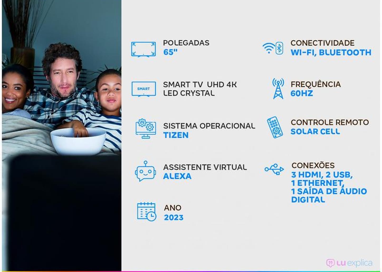 Smart TV 65” UHD 4K LED Crystal Samsung 65CU8000 - Wi-Fi Bluetooth Alexa 3 HDMI