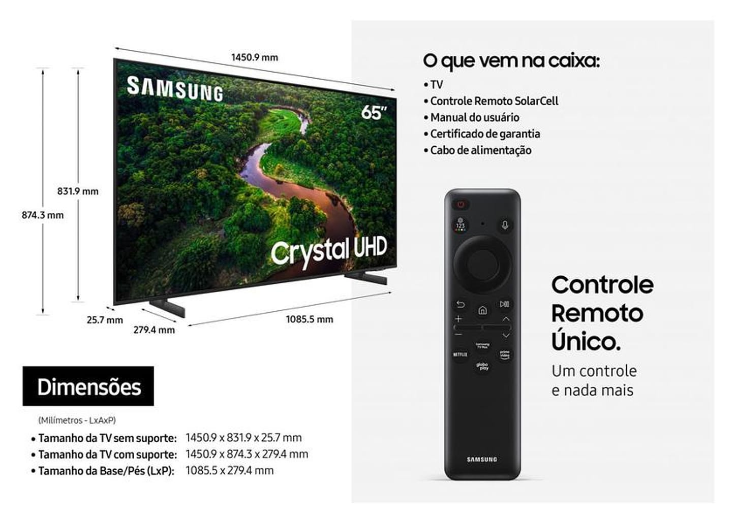 Smart TV 65” UHD 4K LED Crystal Samsung 65CU8000 - Wi-Fi Bluetooth Alexa 3 HDMI