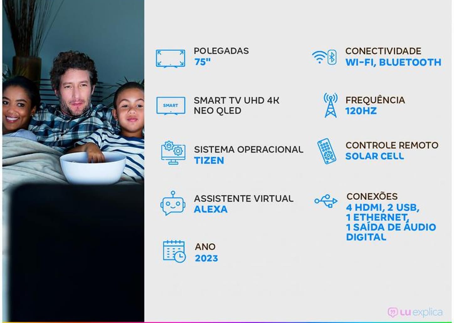 Smart TV 75” Ultra HD 4K Neo QLED Samsung QN75QN85 120Hz Wi-Fi Bluetooth