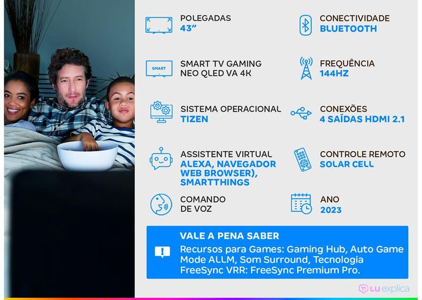 Smart TV 43” 4K NEO QLED Samsung QN43QN90CA - Gaming TV 144Hz Wi-Fi Bluetooth