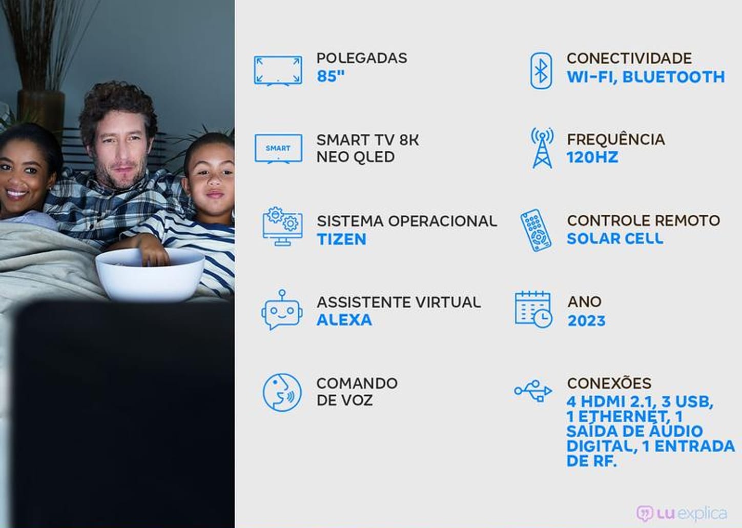 Smart TV 85” 8K Neo QLED Samsung QN85QN800 120Hz Wi-Fi Bluetooth HDMI USB