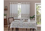 Cortina para Cozinha Sultan Branco e Bege - Casa Alegre Martina 140x200cm com Toalha de Mesa