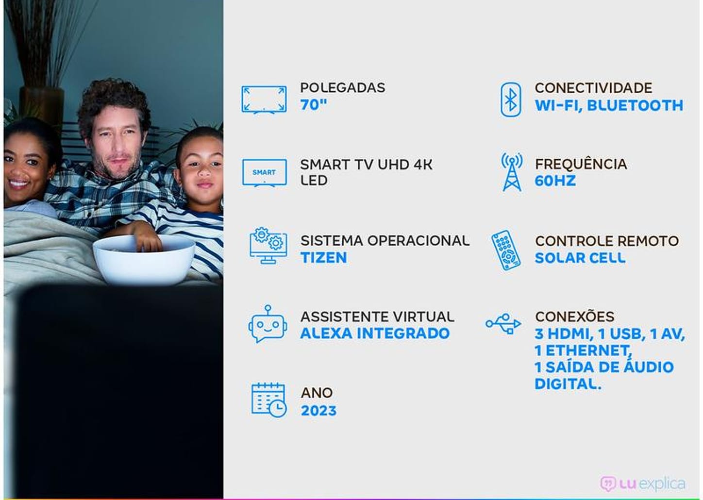 Smart TV 70” UHD 4K LED Samsung 70CU7700 - Wi-Fi Bluetooth Alexa 3 HDMI