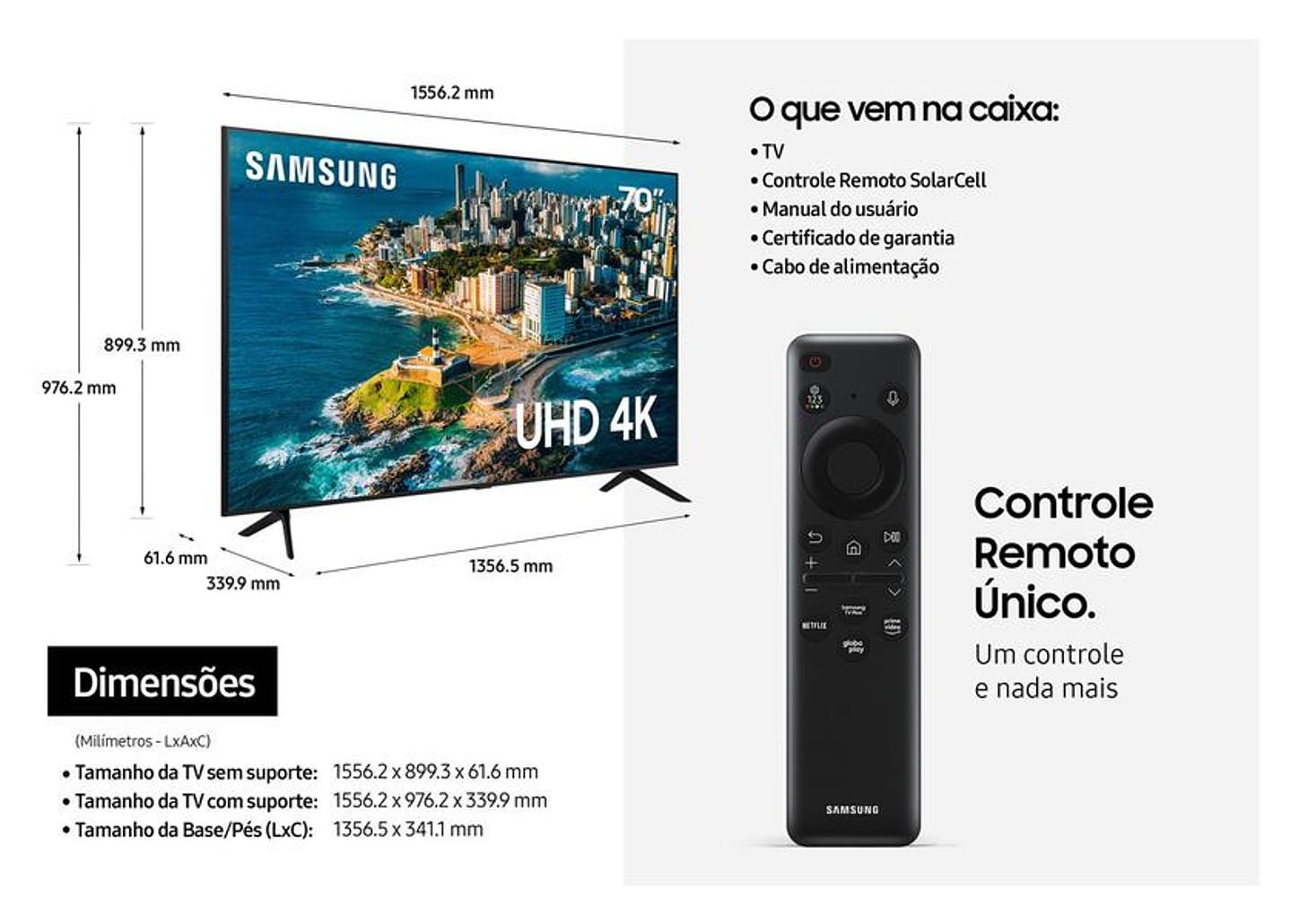 Smart TV 70” UHD 4K LED Samsung 70CU7700 - Wi-Fi Bluetooth Alexa 3 HDMI