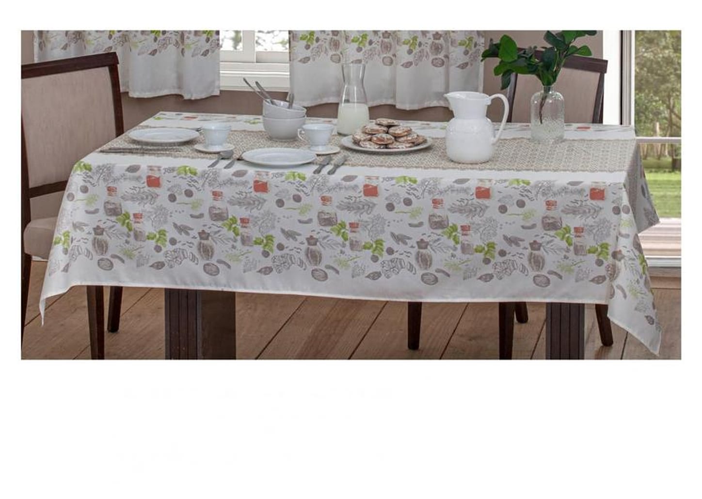 Cortina para Cozinha Sultan Branco e Bege - Casa Alegre Martina 140x200cm com Toalha de Mesa