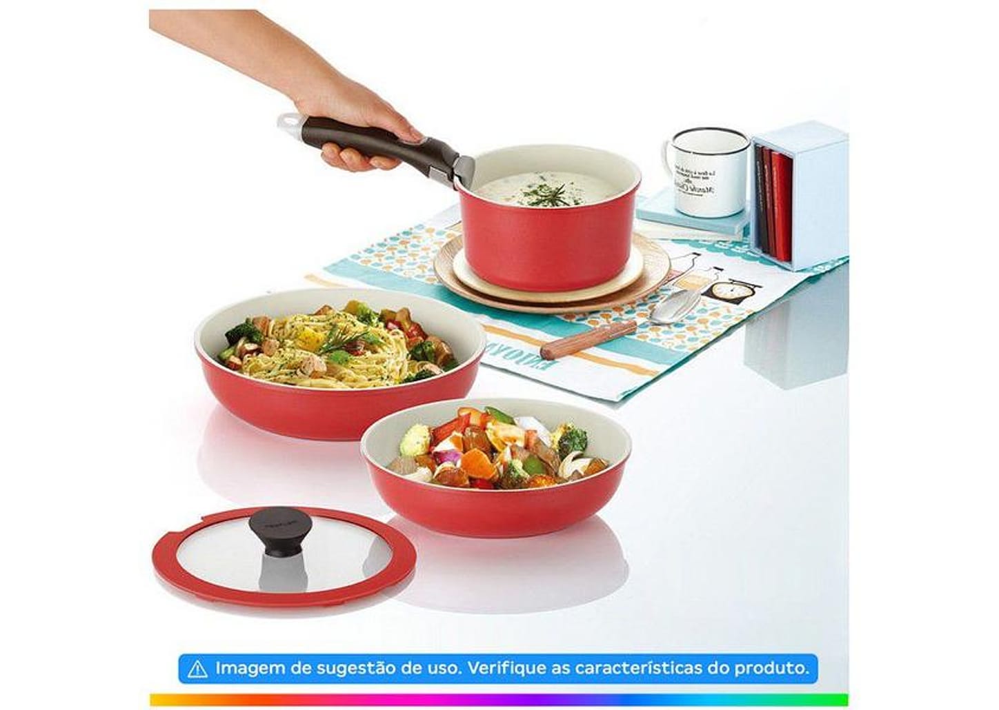 Jogo de Panelas Neoflam Revestimento Cerâmico de Alumínio Salmão 3 Peças Midas Plus