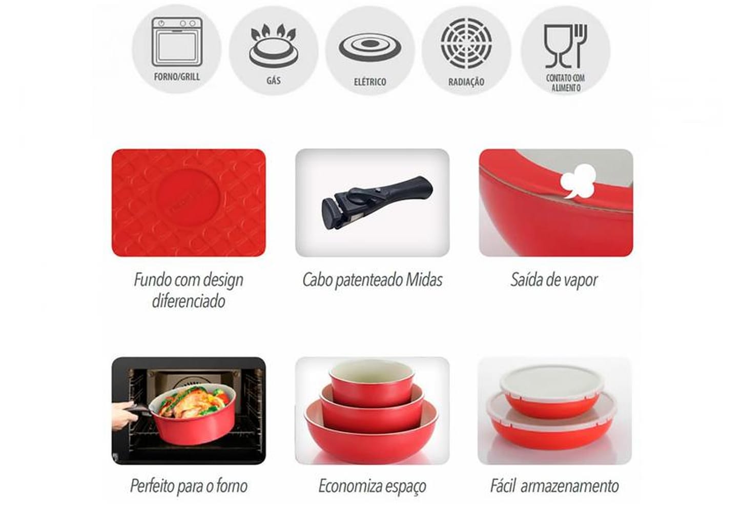 Jogo de Panelas Neoflam Revestimento Cerâmico de Alumínio Salmão 3 Peças Midas Plus