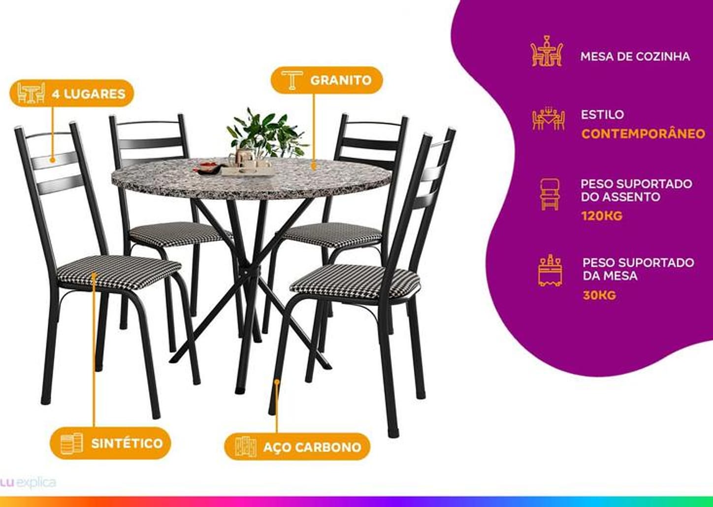 Mesa de Jantar 4 Cadeiras Redonda Artefamol América Capri