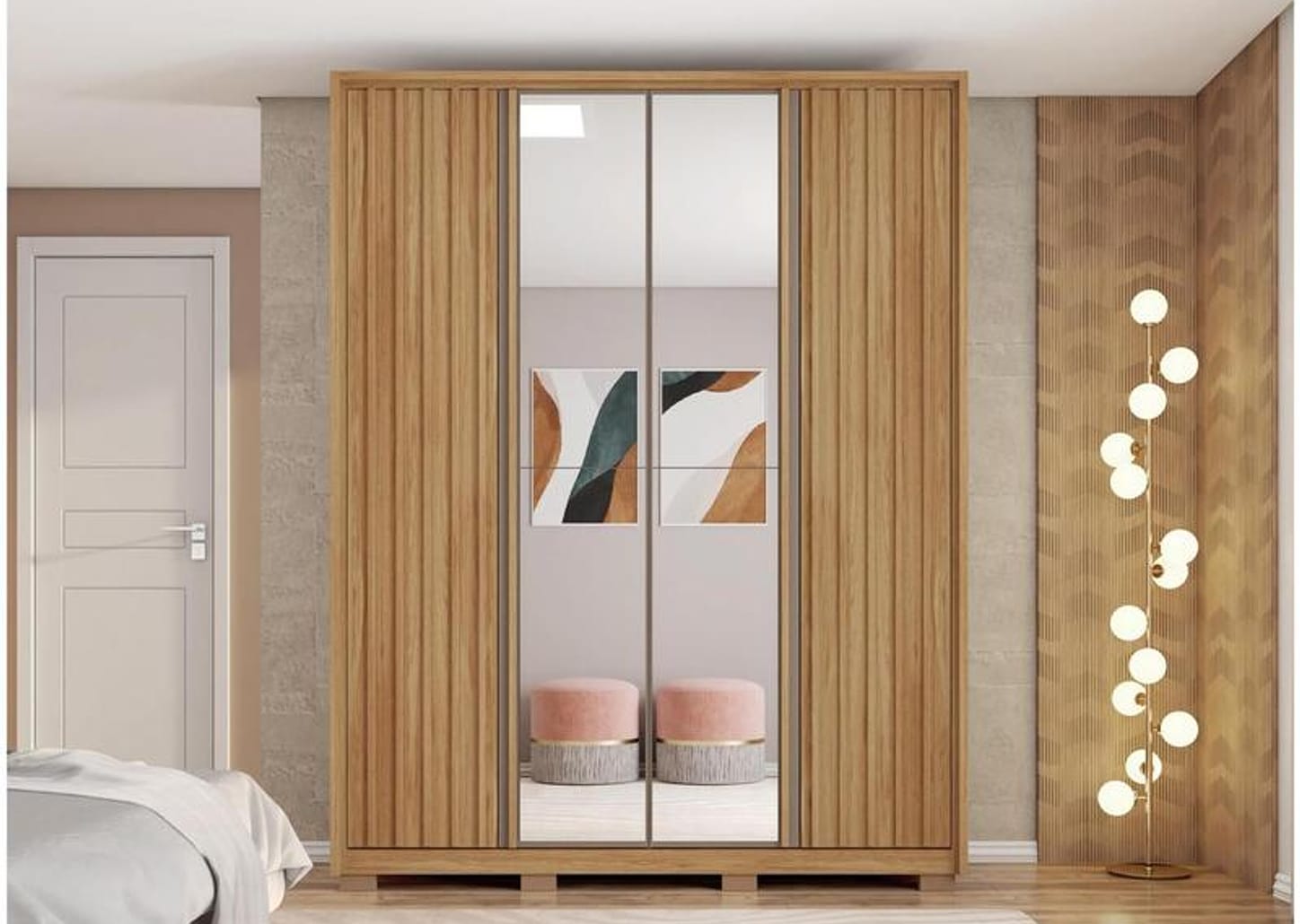 Guarda-roupa Solteiro com Espelho 4 Portas 3 Gavetas Caemmun Belize Ripado