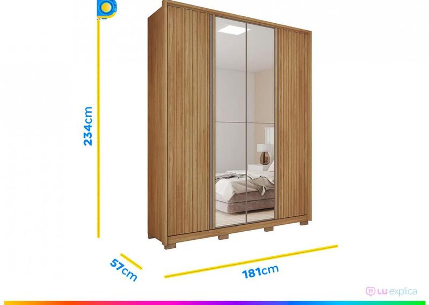 Guarda-roupa Solteiro com Espelho 4 Portas 3 Gavetas Caemmun Belize Ripado