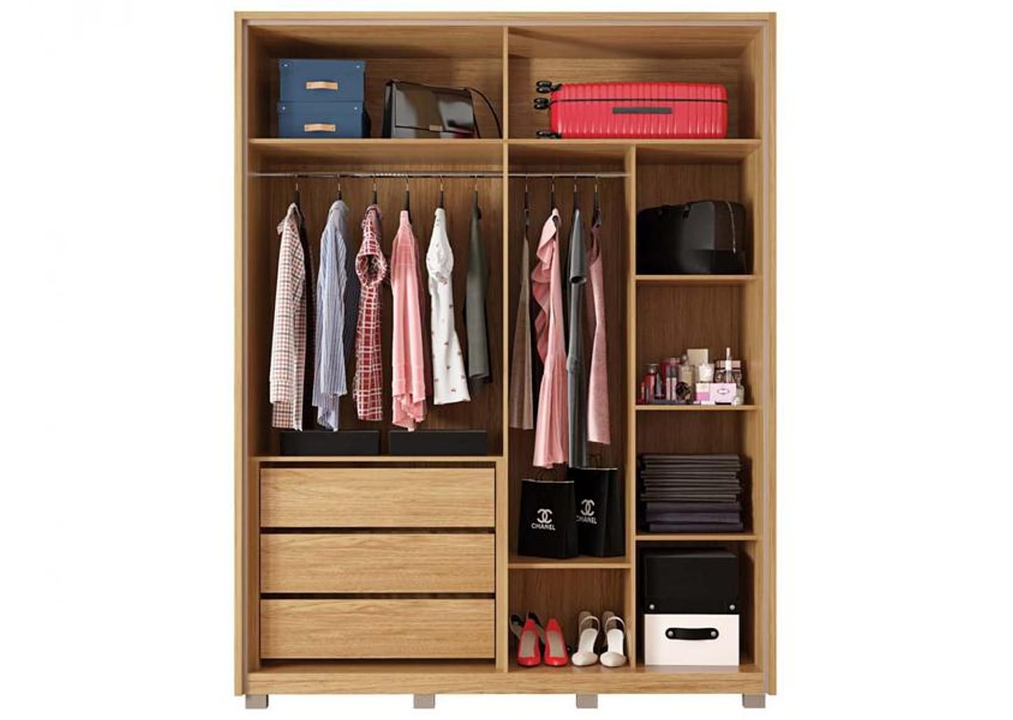 Guarda-roupa Solteiro com Espelho 4 Portas 3 Gavetas Caemmun Belize Ripado