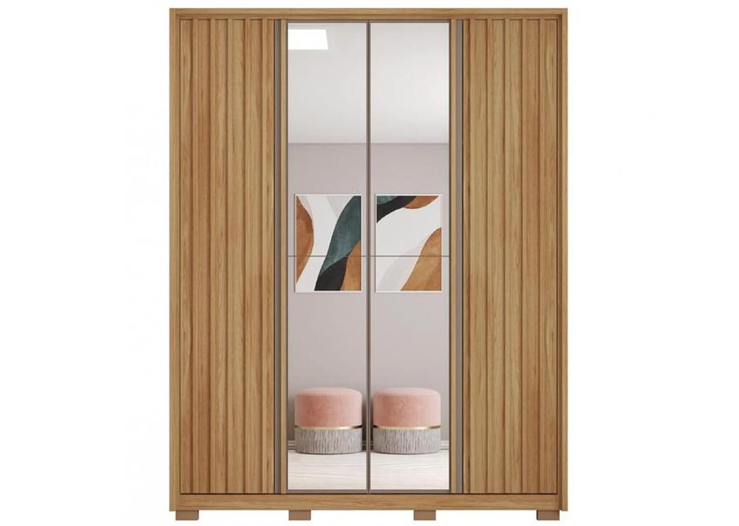 Guarda-roupa Solteiro com Espelho 4 Portas 3 Gavetas Caemmun Belize Ripado