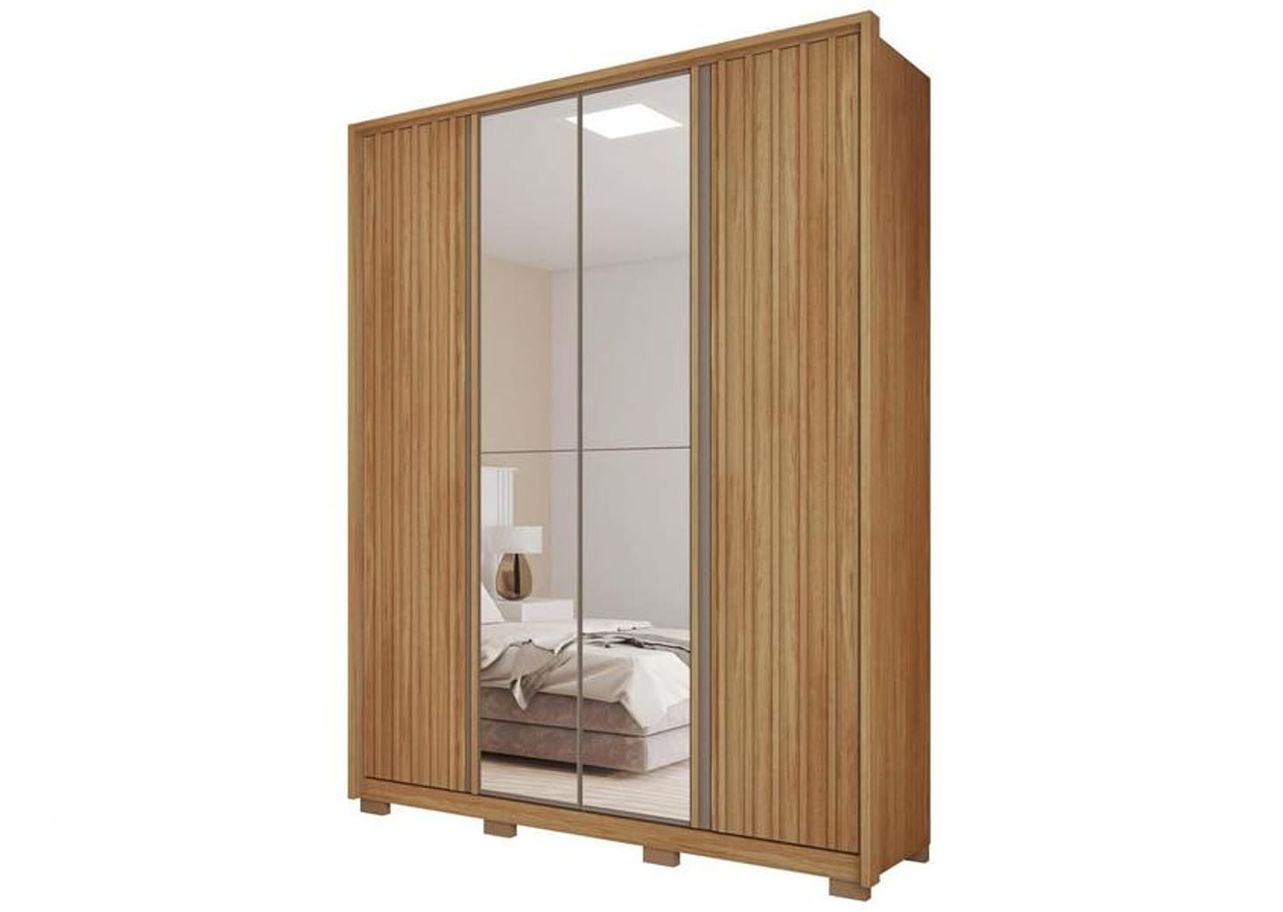 Guarda-roupa Solteiro com Espelho 4 Portas 3 Gavetas Caemmun Belize Ripado