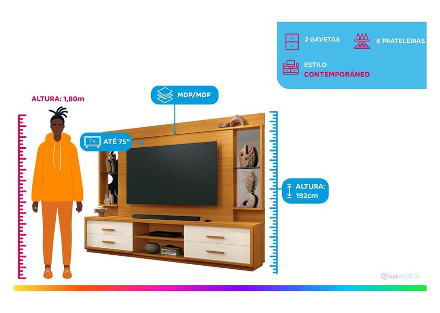 Estante Home para TV até 75” 4 Gavetas EDN Móveis Leni