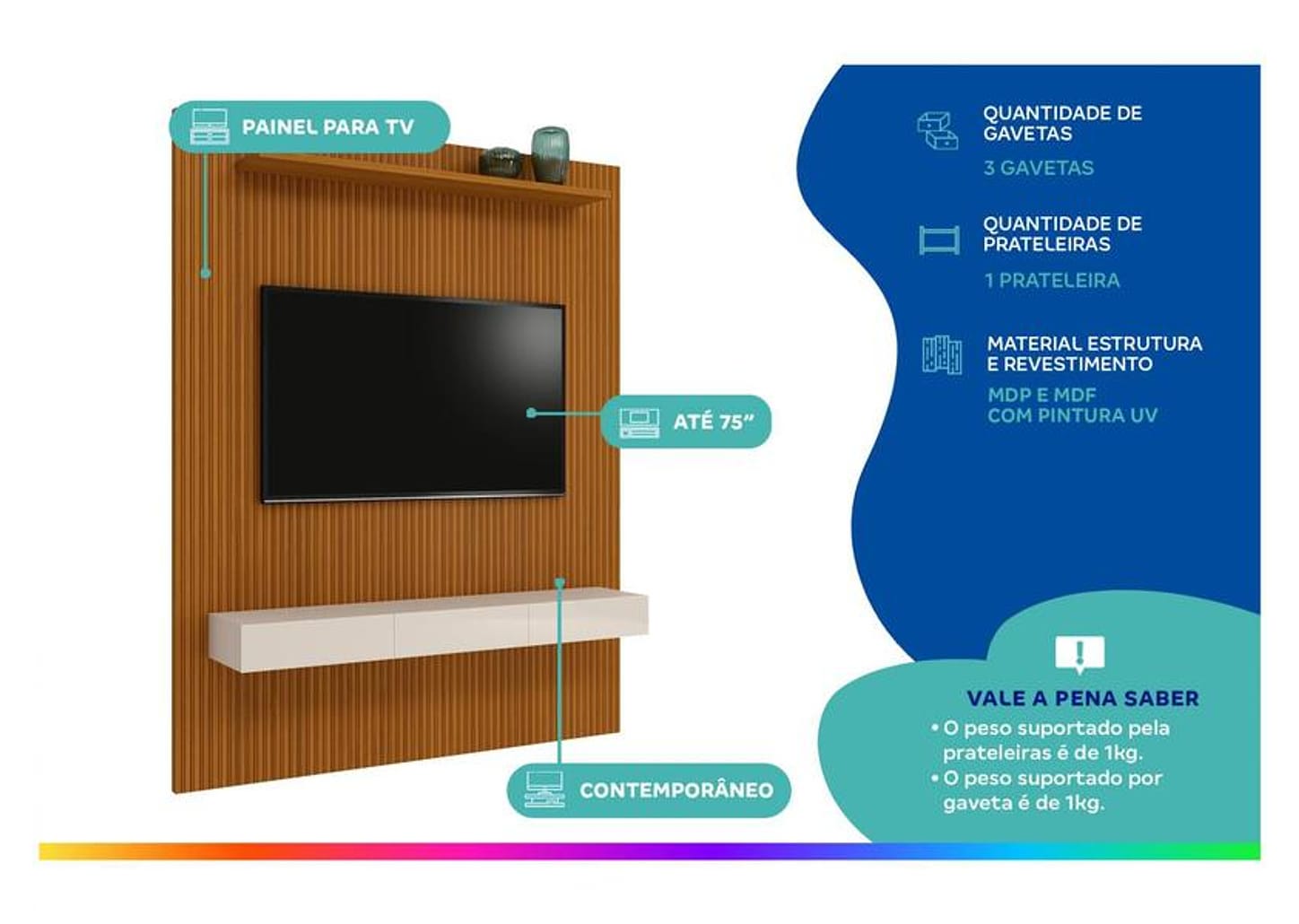 Painel para TV até 75” EDN Móveis Turin