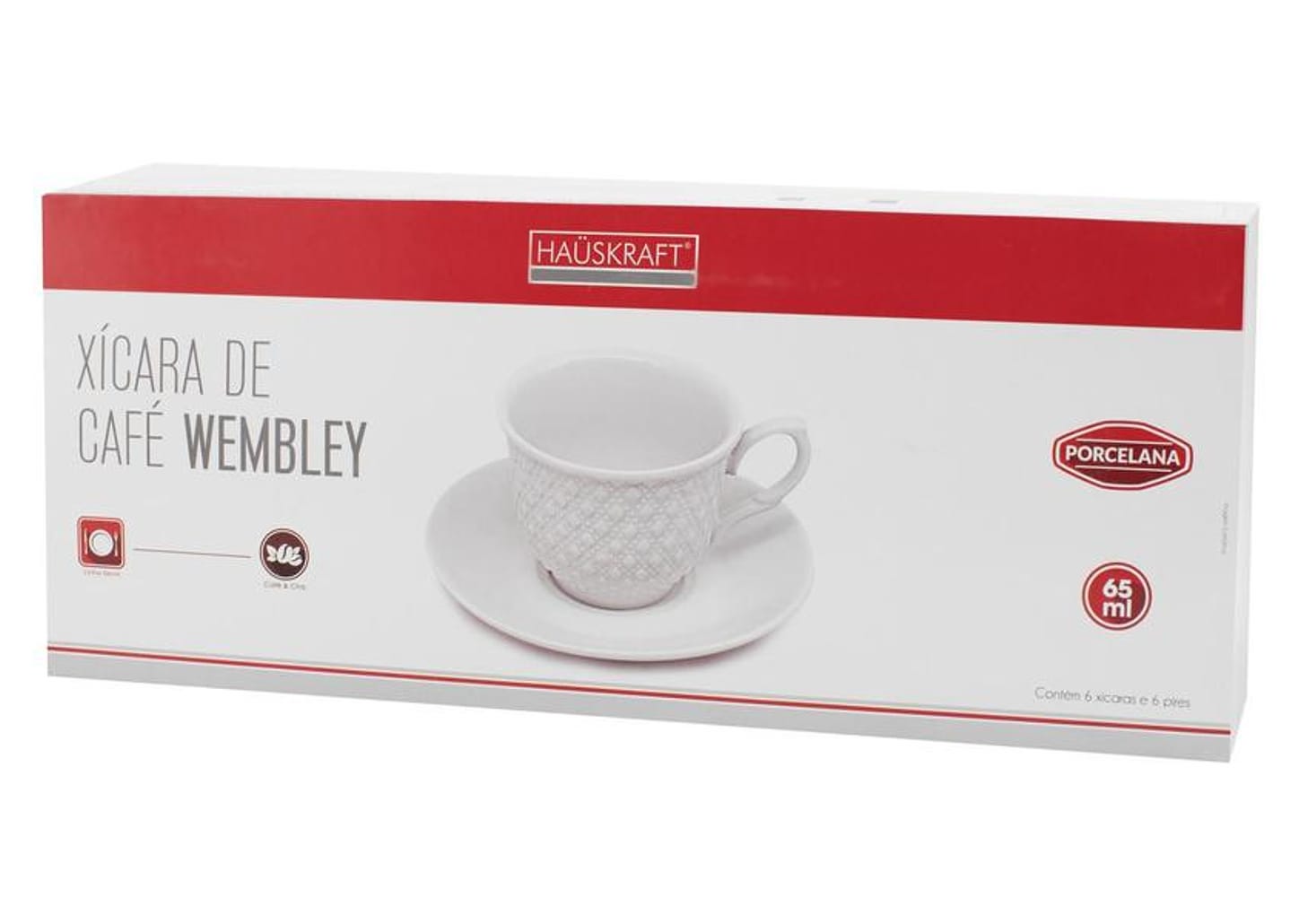 Jogo de Xícaras de Café de Porcelana 65ml Wembley - Hauskraft 6 Peças