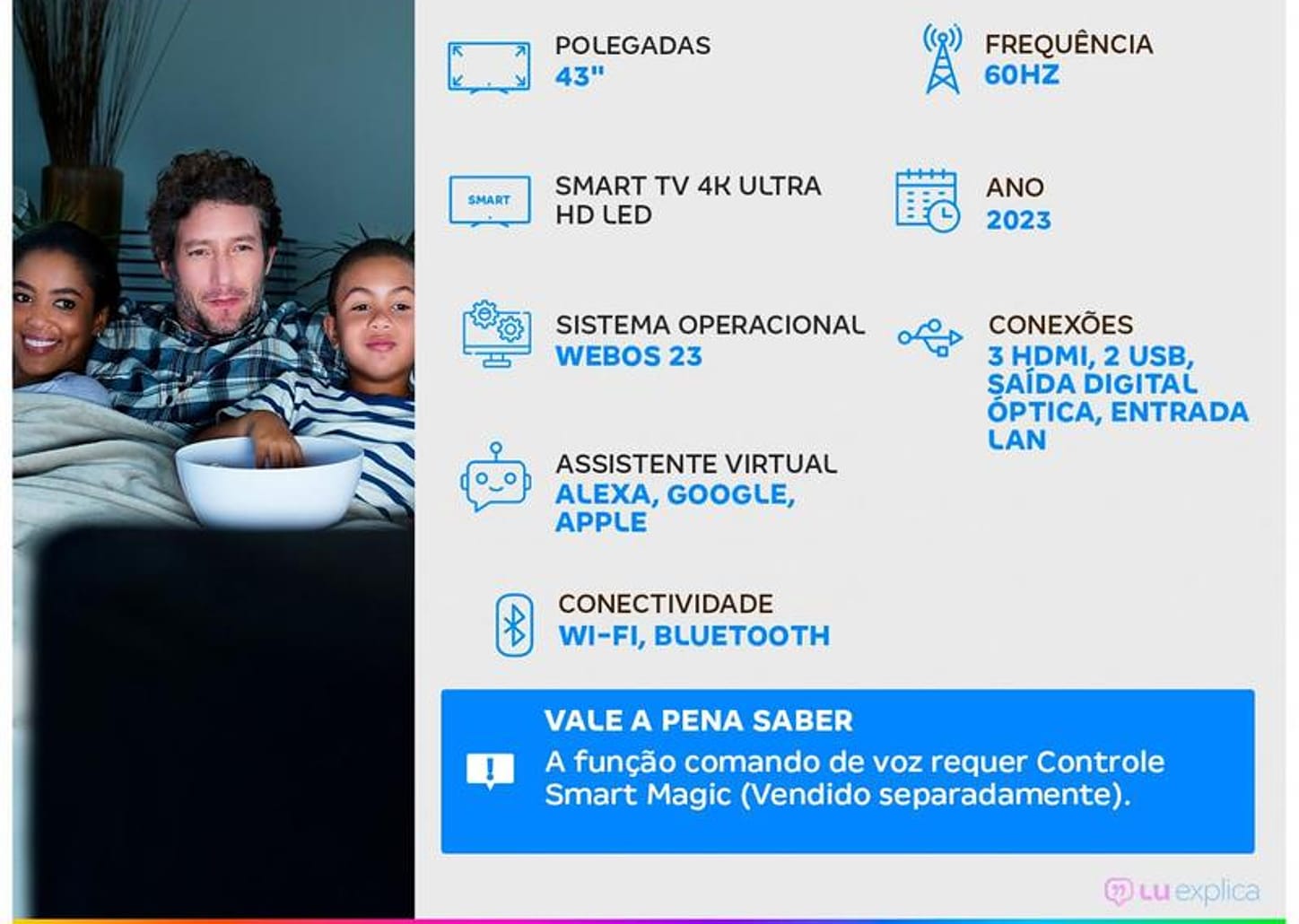 Smart TV 43” 4K Ultra HD LED LG 43UR7800PSA - Wi-Fi Bluetooth Alexa 3 HDMI