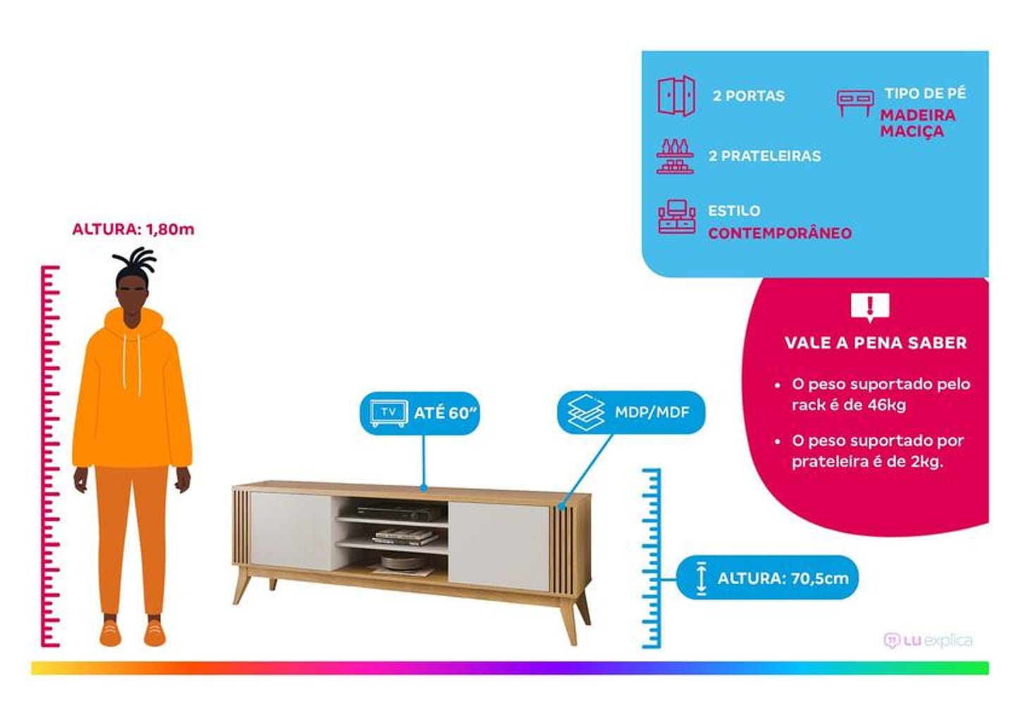 Rack para TV até 60” Bancada 2 Portas EDN Móveis Legacy