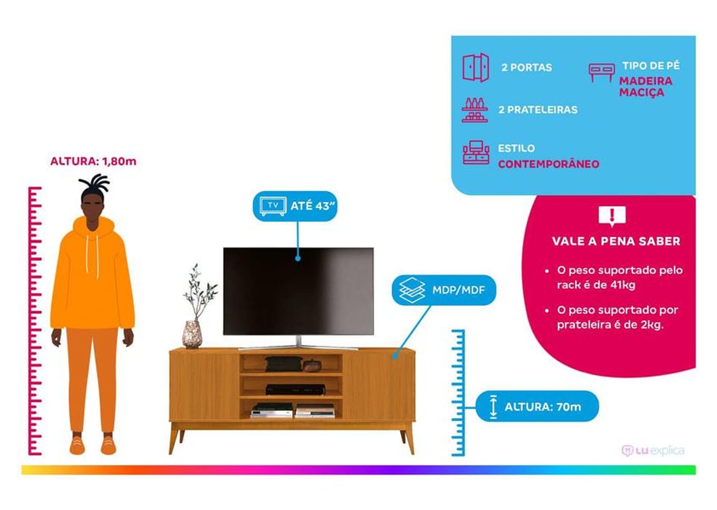 Rack para TV até 43” Bancada 2 Portas EDN Móveis