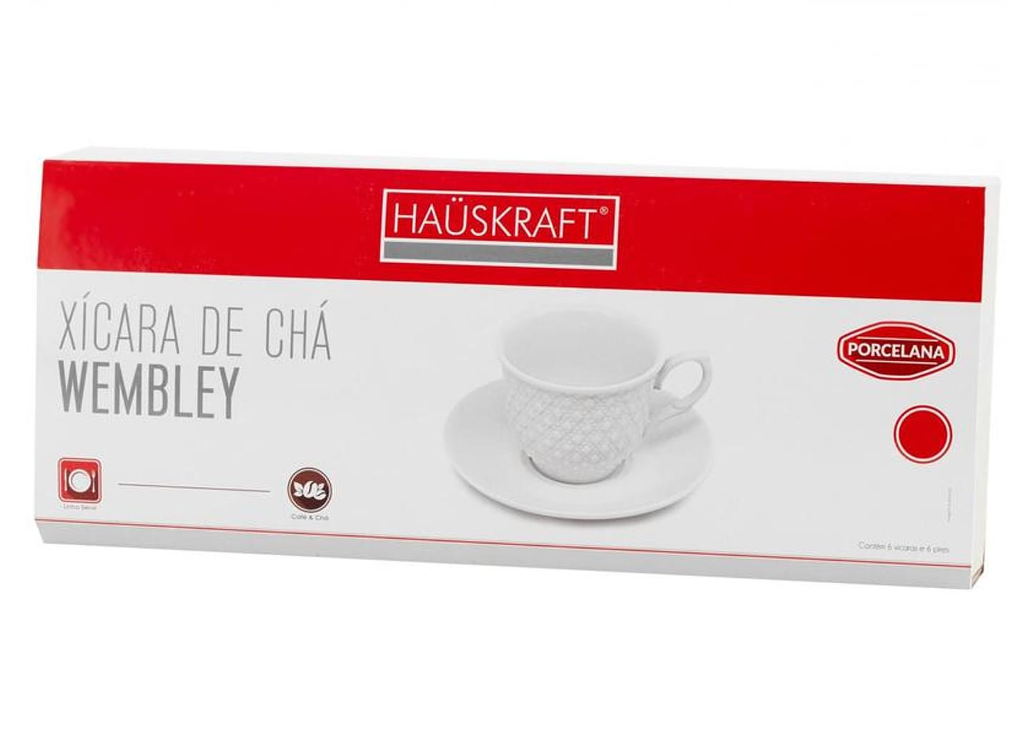 Jogo de Xícaras de Chá de Porcelana 150ml - Wembley Hauskraft 6 Peças