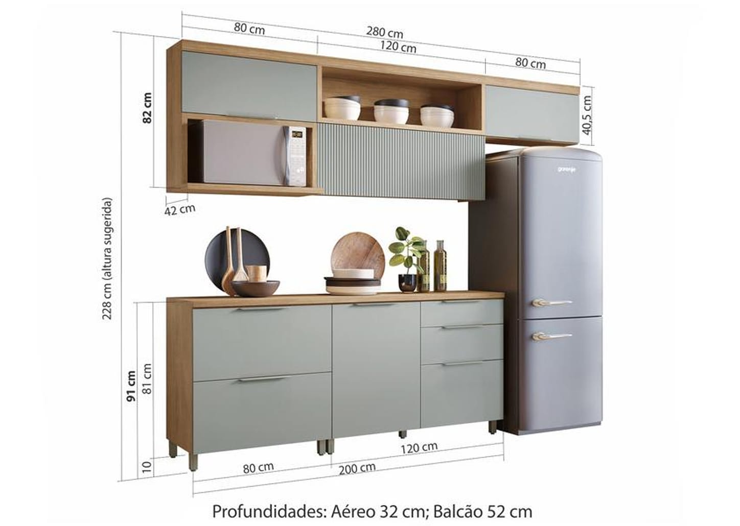 Cozinha Completa Nesher Duquesa 100% MDF com Balcão 5 Portas 4 Gavetas