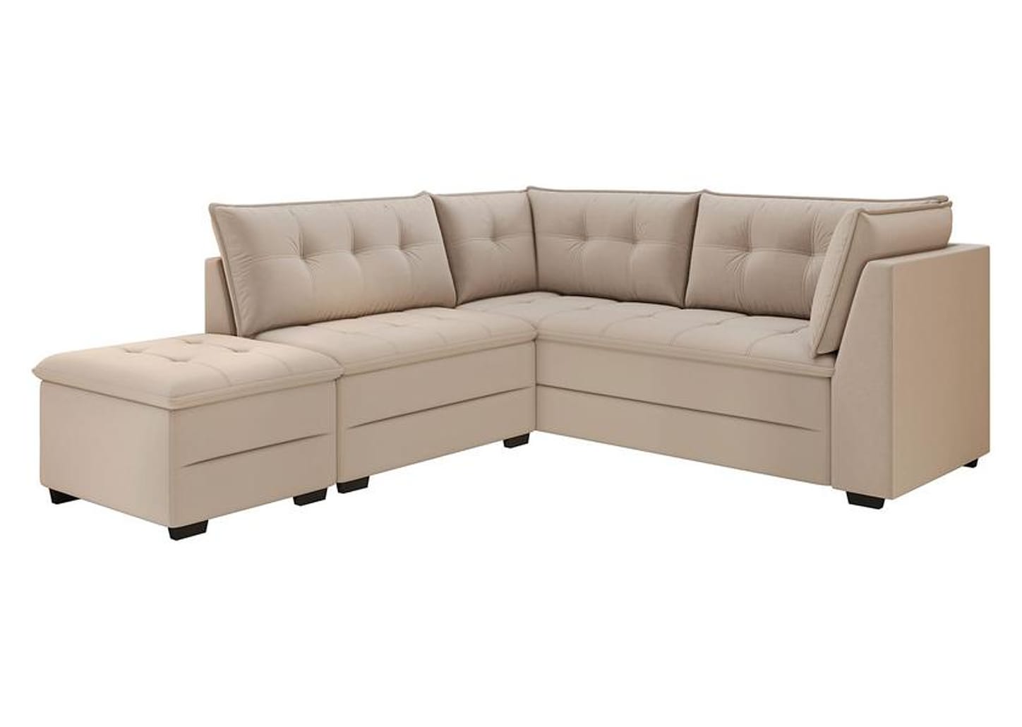 Sofá de Canto 6 Lugares com Puff Veludo Benfica Besthouse