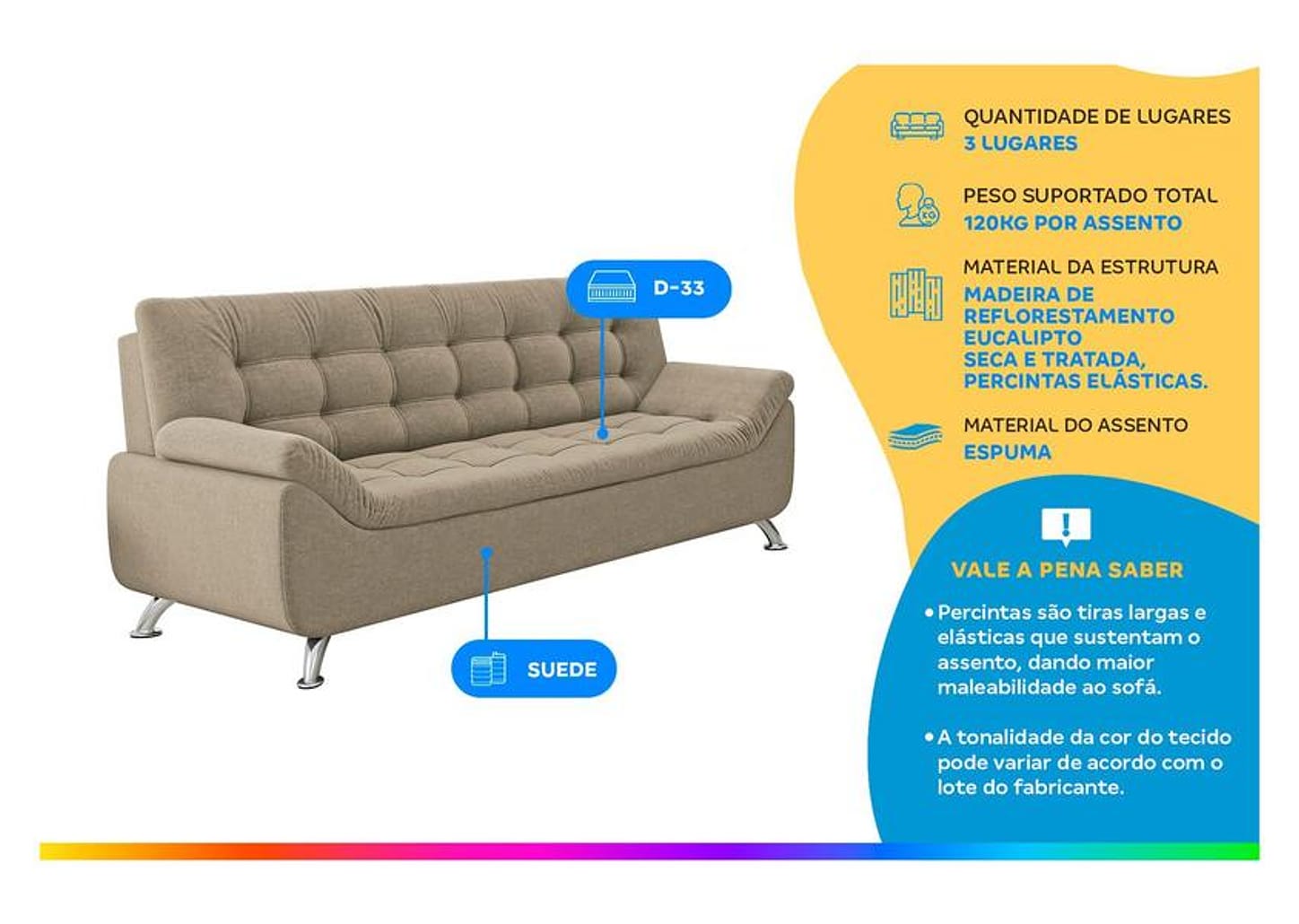 Sofá 3 Lugares Suede Linoforte Durban