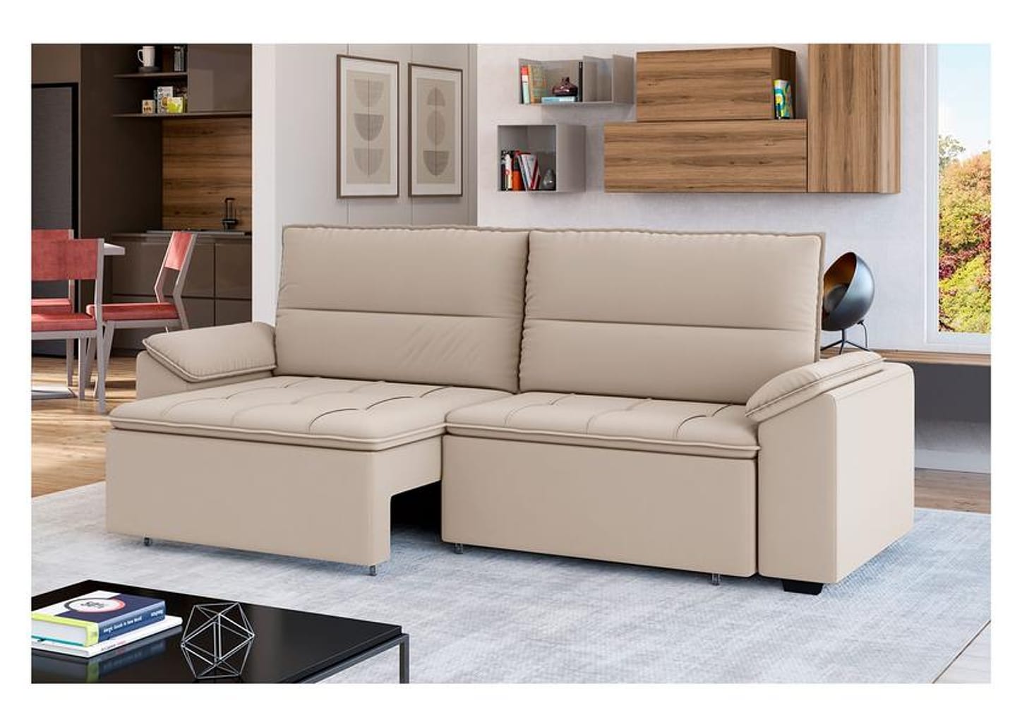 Sofá Retrátil Reclinável 5 Lugares Veludo Panamá Besthouse