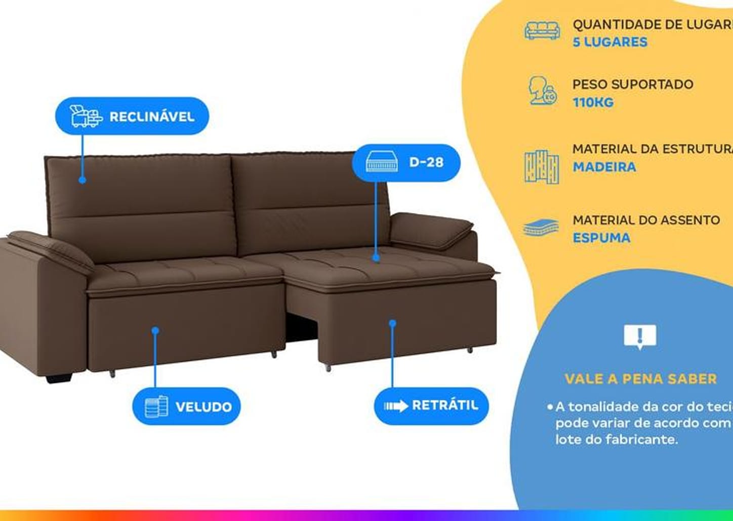 Sofá Retrátil Reclinável 5 Lugares Veludo Panamá Besthouse