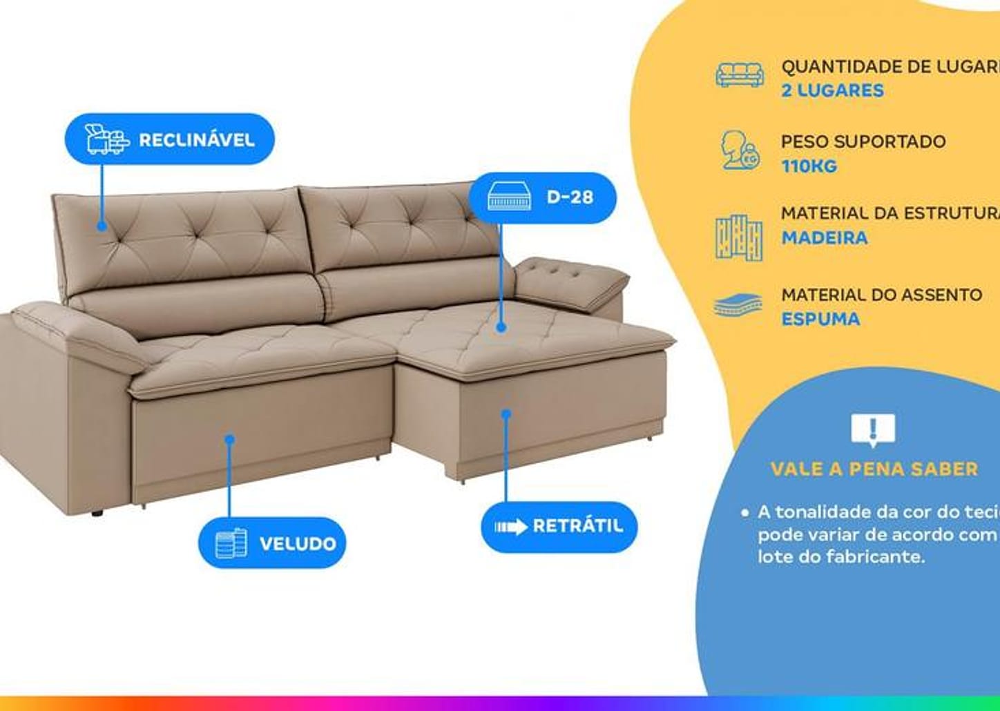 Sofá Retrátil Reclinável 3 Lugares Veludo Ibiza Besthouse