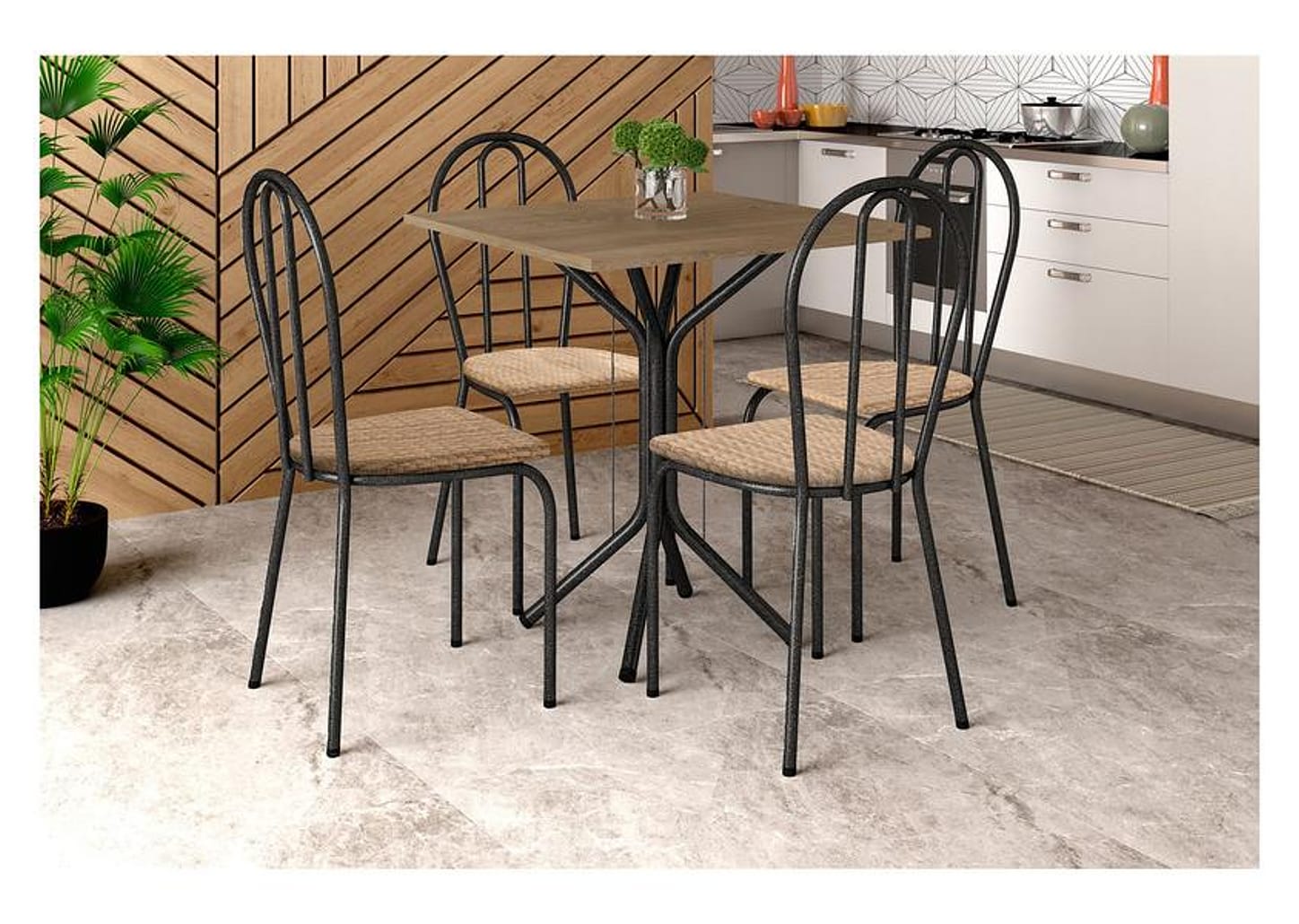 Mesa de Jantar 4 Cadeiras Quadrada Preta - Artefamol America Thais