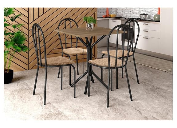 Mesa de Jantar 4 Cadeiras Quadrada Preta - Artefamol America Thais
