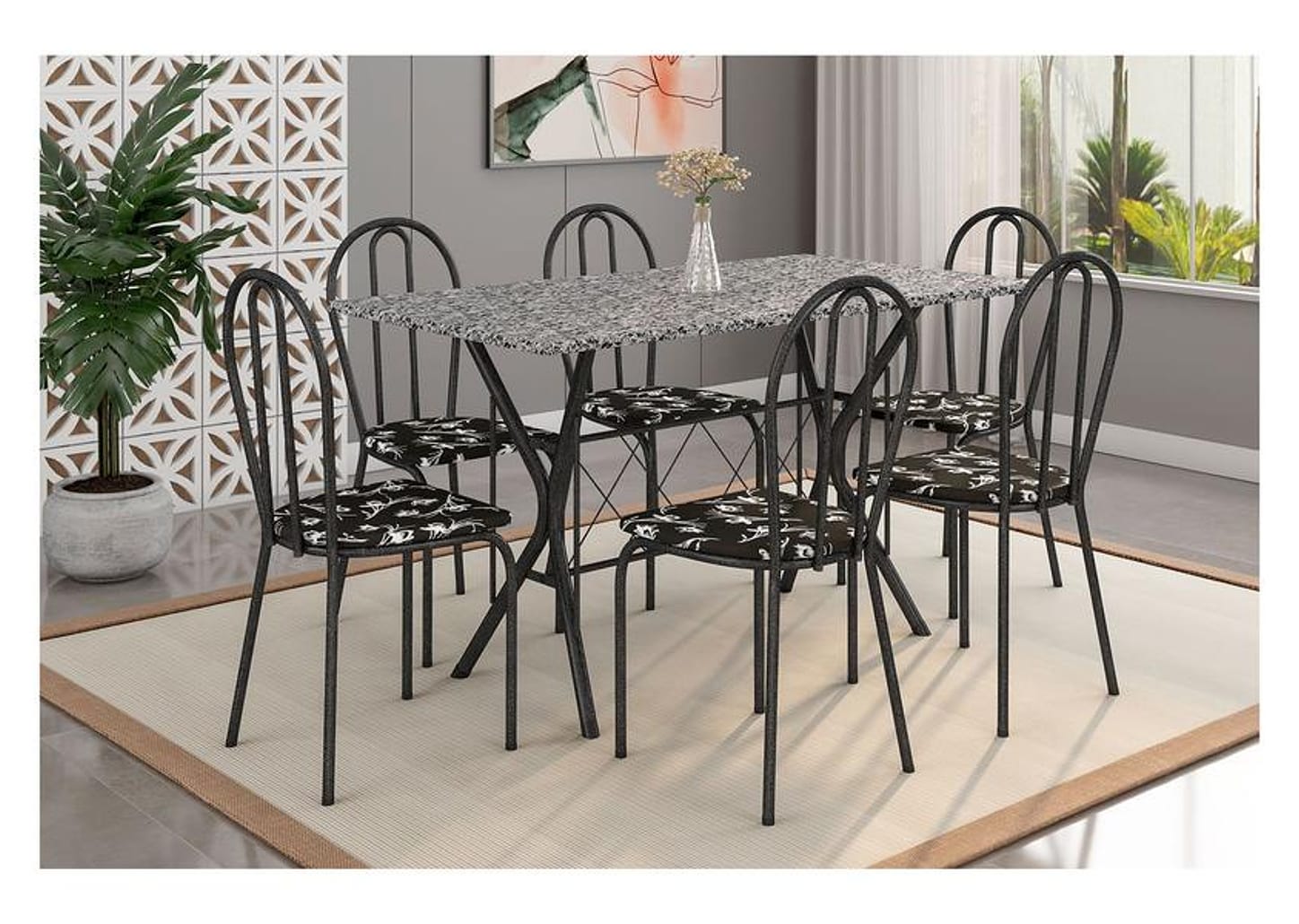 Mesa de Jantar 6 Cadeiras Retangular Preta - Artefamol America Bruna