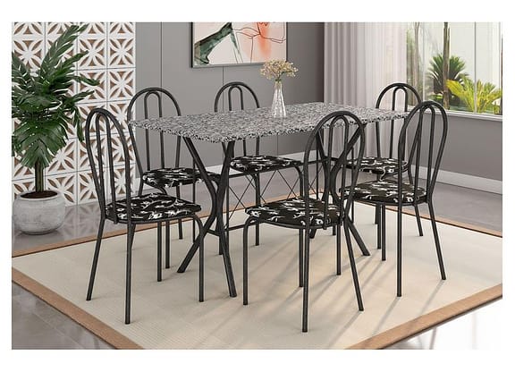 Mesa de Jantar 6 Cadeiras Retangular Preta - Artefamol America Bruna