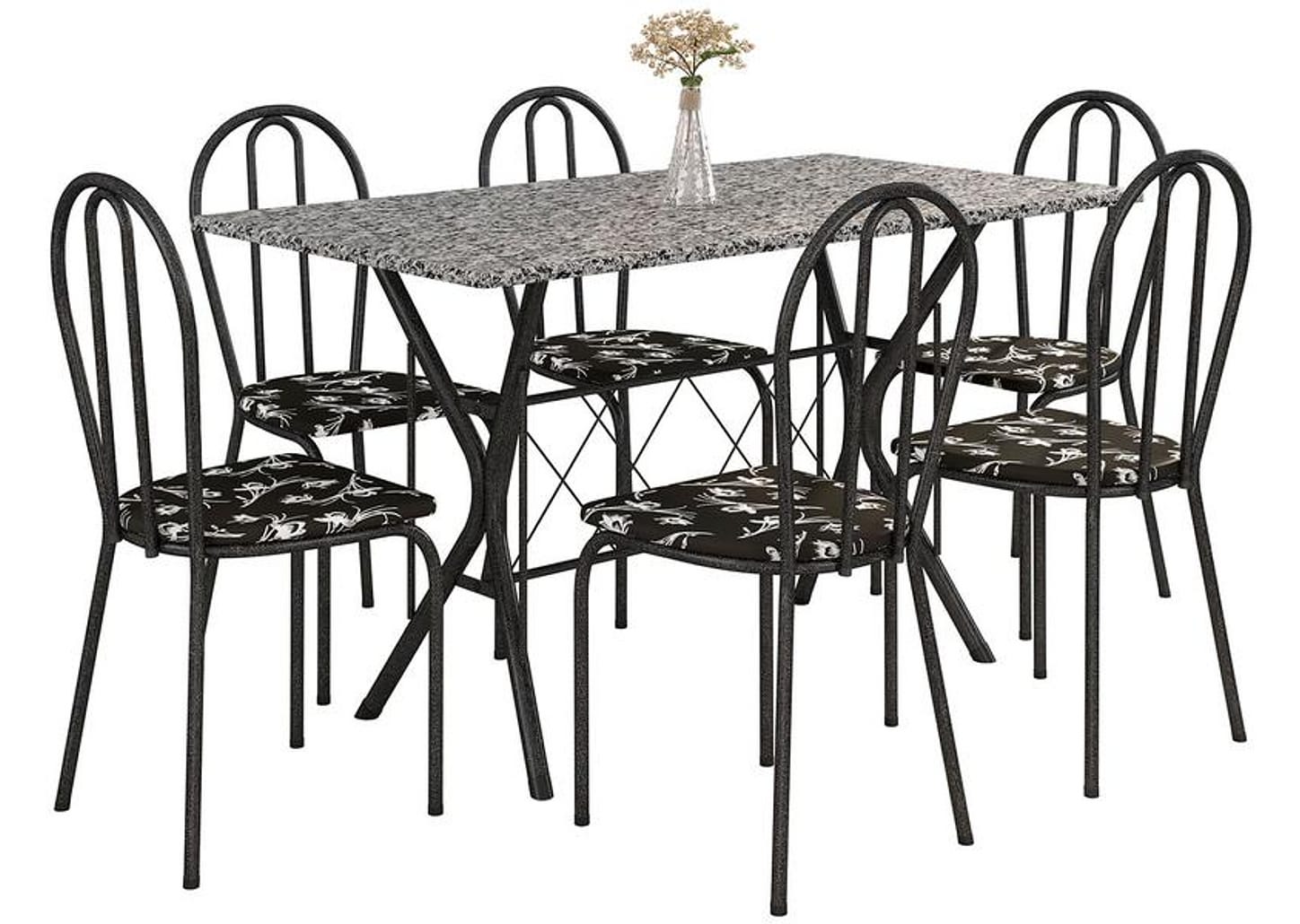 Mesa de Jantar 6 Cadeiras Retangular Preta - Artefamol America Bruna