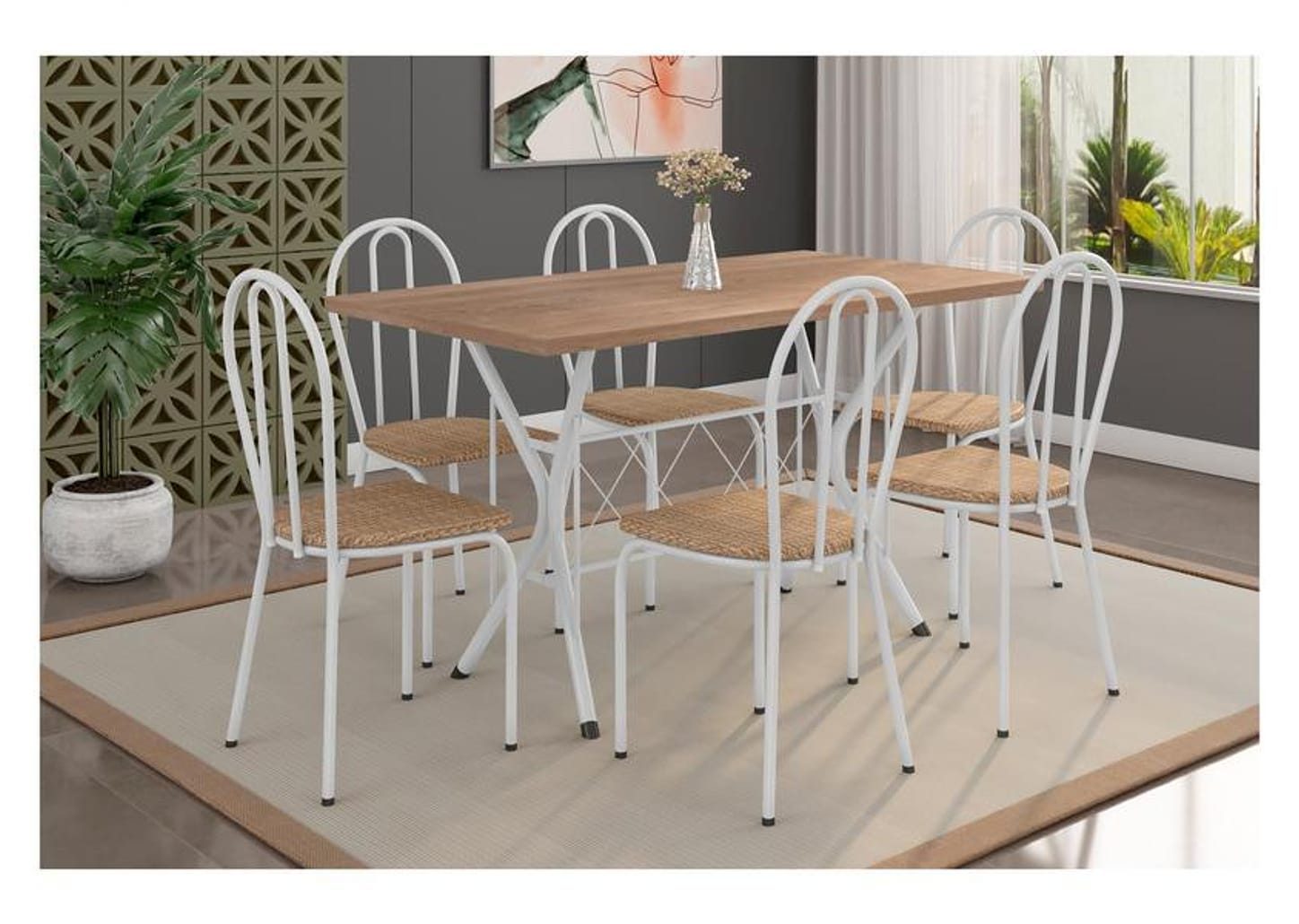 Mesa de Jantar 6 Cadeiras Retangular Branca - Artefamol América Bruna