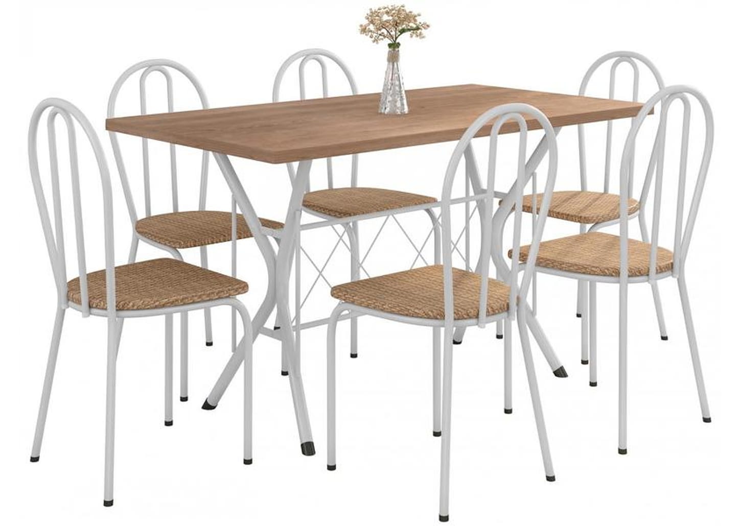 Mesa de Jantar 6 Cadeiras Retangular Branca - Artefamol América Bruna