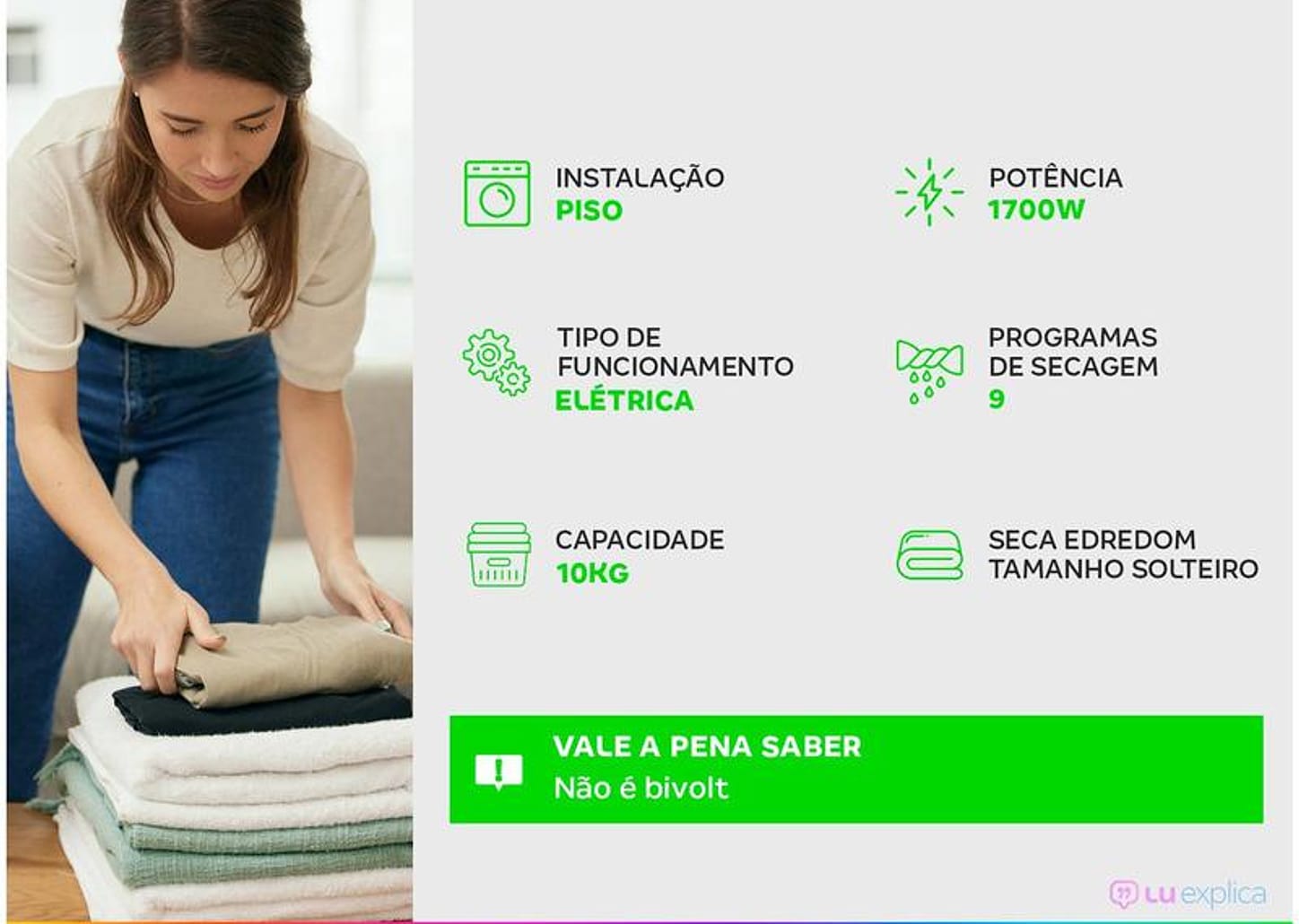 Secadora de Roupas de Piso Brastemp 10kg BSR10BB 9 Programas de Secagem