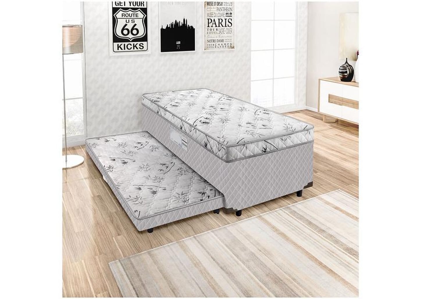 Cama Box Solteiro SMP Conjugada com Cama Auxiliar - Ortopédica 88x188cm Lightspuma Carol