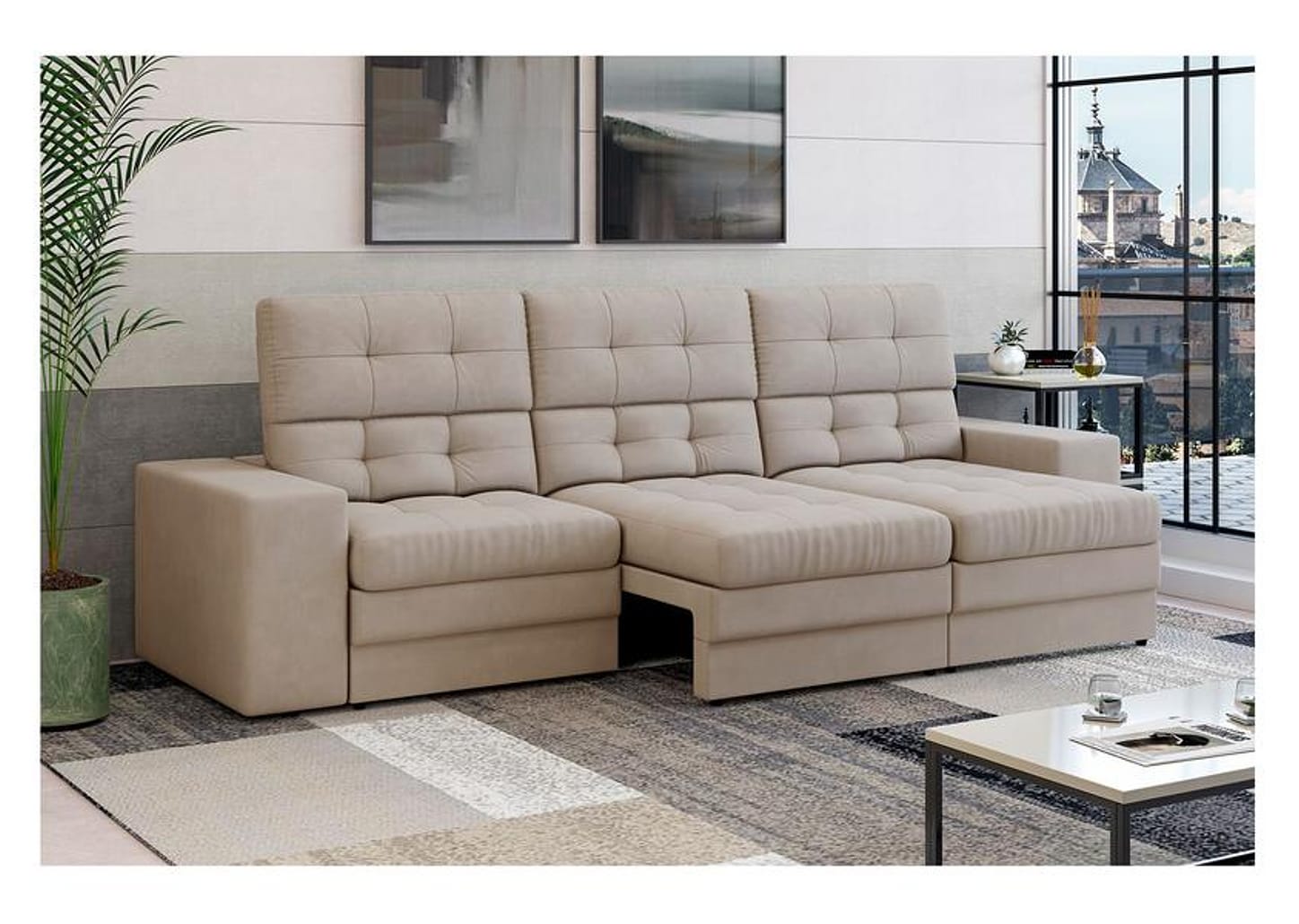 Sofá Retrátil Reclinável 4 Lugares Veludo Roma Besthouse