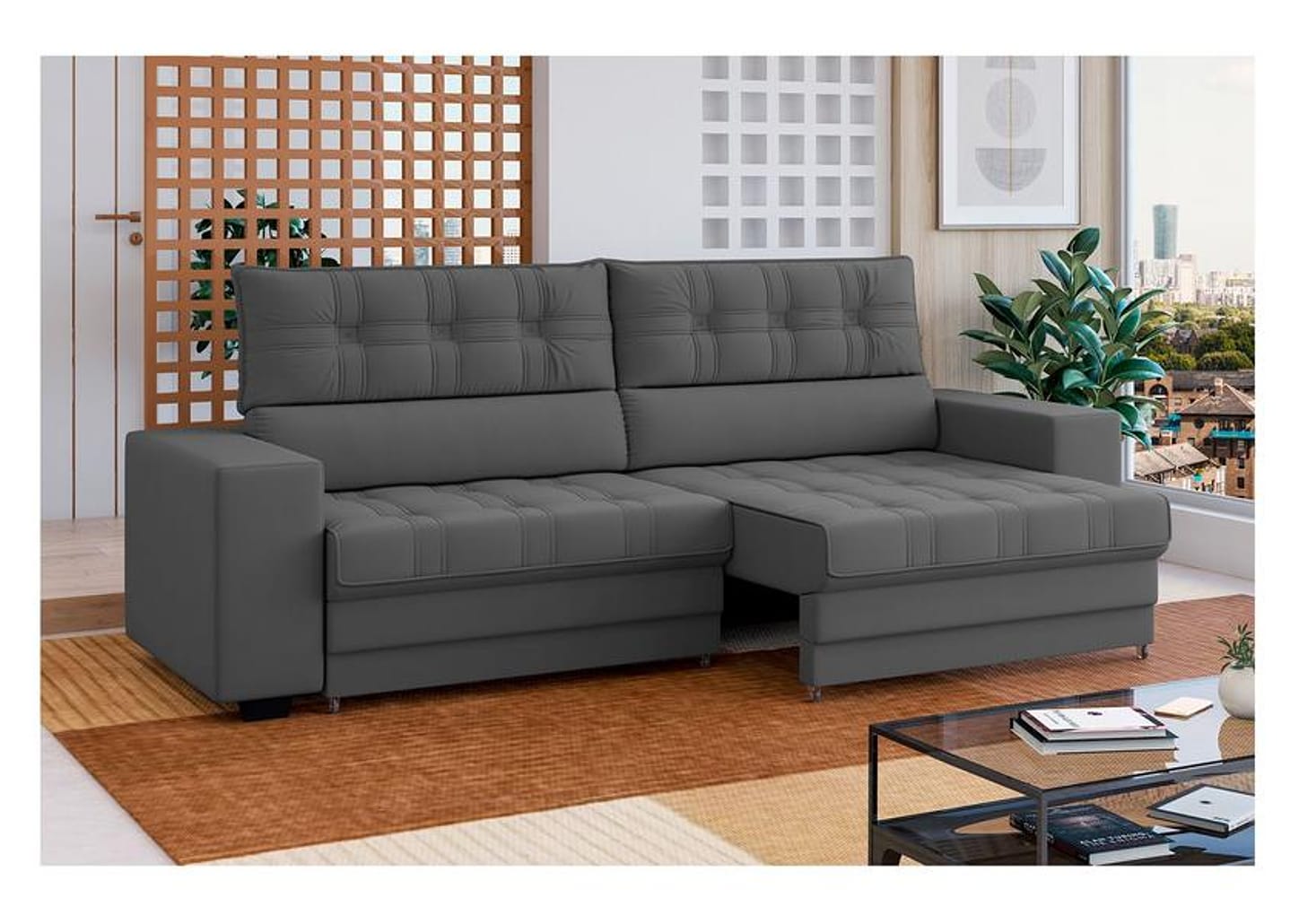 Sofá Retrátil Reclinável 3 Lugares Veludo Omega Besthouse