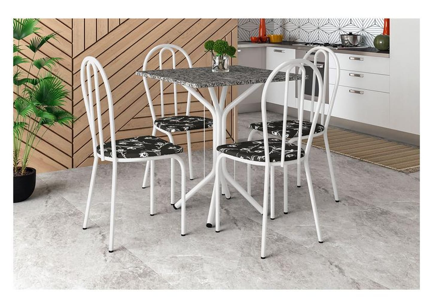 Mesa de Jantar 4 Cadeiras Quadrada Branca Artefamol America Thais