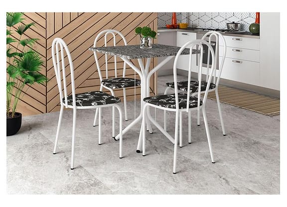 Mesa de Jantar 4 Cadeiras Quadrada Branca Artefamol America Thais